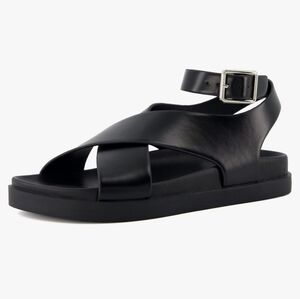 CUSHIONAIRE Women's Emoji Vegan Leather Platform Sandal Memory Foam Black Sz 6.5